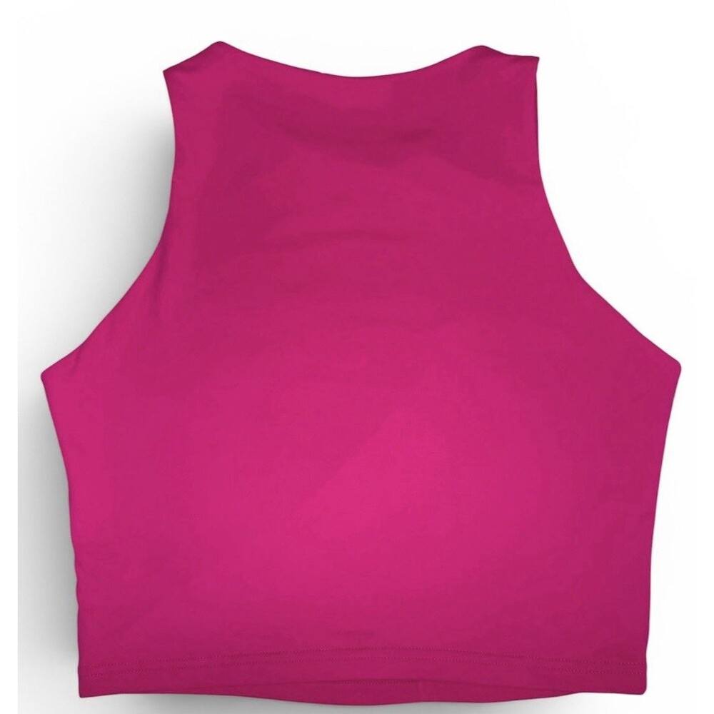 Reoria Womens Size Medium Crop Tank Top Hot Pink Crew Neck Casual Sleeveless - Picture 3 of 5